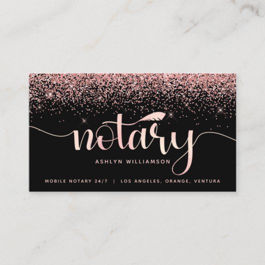 公証人ブラックピンクグリッター写真ローン署名業者 名刺 (正面)
