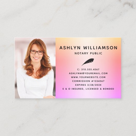 公証人ブラックピンクパープルグリッターローンのエージェントの写真 名刺 (裏面)