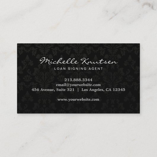 公証人モダンローン署名代理人ブラック金ゴールドダマスク 名刺 (裏面)