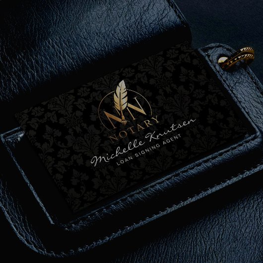 公証人モダンローン署名代理人ブラック金ゴールドダマスク 名刺