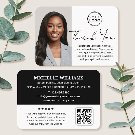 公証人モダン公開ありがとう写真QRコードブラック 名刺