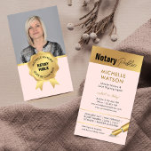 公証人モダン公開写真赤面ピンク&金ゴールド 名刺