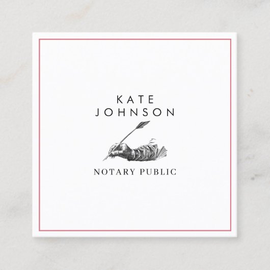公証人モダン署名エージェントの羽毛クイルのロゴ スクエア名刺 (正面)