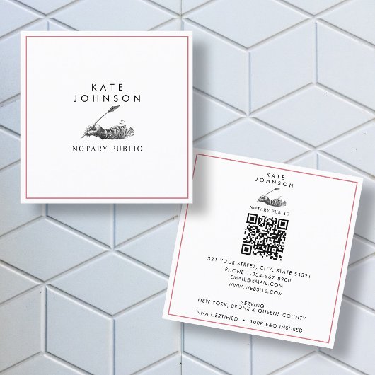 公証人モダン署名エージェントの羽毛クイルのロゴ スクエア名刺