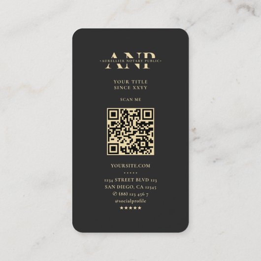 公証人モダン署名エージェントブラックスクリプトモノグラム 名刺 (裏面)