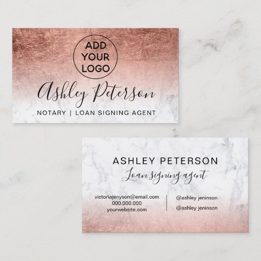 公証人ロゴタイポグラフィ大理石バラ金ゴールド箔 名刺 (正面/裏面)