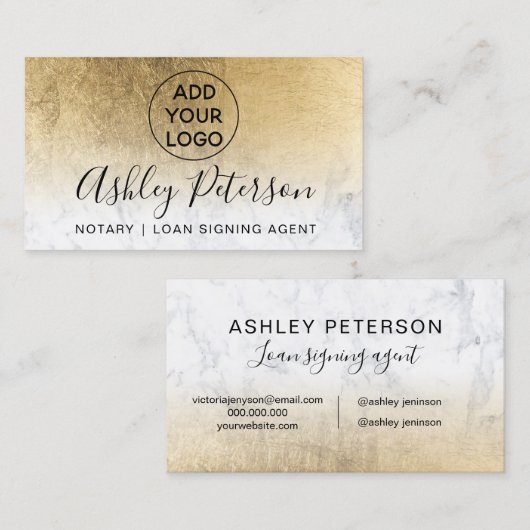 公証人ロゴタイポグラフィ大理石黄色金ゴールド箔 名刺 (正面/裏面)