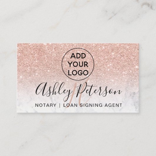 公証人ロゴモノグラム大理石バラ金ゴールドグリッター 名刺 (正面)