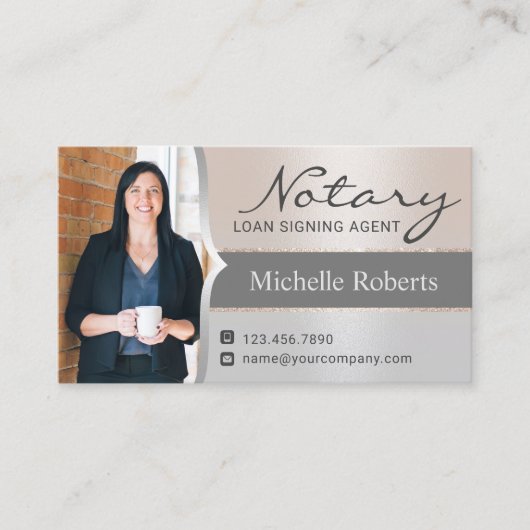 公証人ローンのサインモダンエージェント銀写真 名刺 (正面)