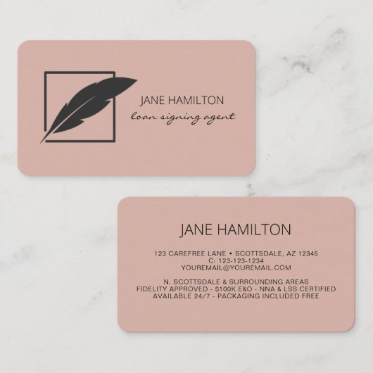 公証人ローンの署名エージェントのフェザーロゴ 名刺 (正面/裏面)
