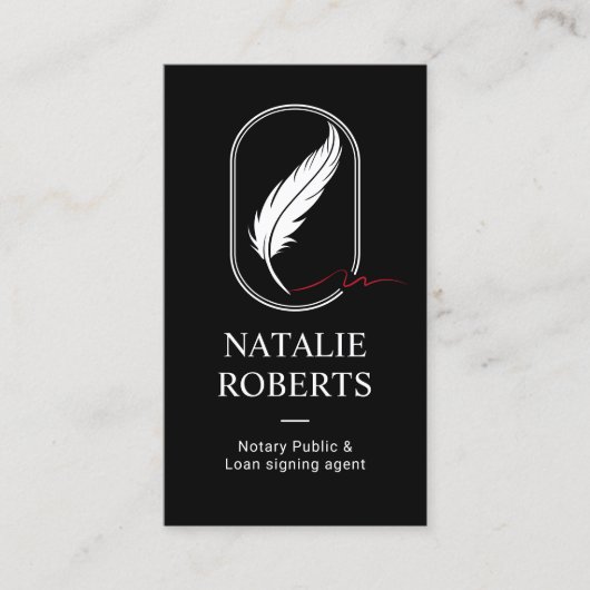 公証人ローンの署名エージェントの羽のクイルのロゴブラック 名刺 (正面)