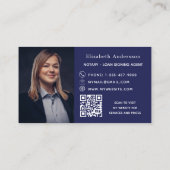 公証人ローンの署名代理人ネイビーブルーフォトQRロゴ 名刺 (裏面)