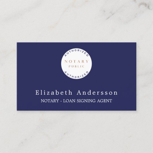公証人ローンの署名代理人ネイビーブルーフォトQRロゴ 名刺 (正面)