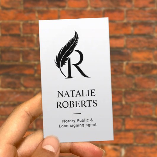 公証人ローンの署名代理人フェザー・モノグラム・ロゴ 名刺