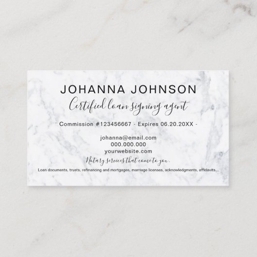 公証人ローンバラ金ゴールド白大理石タイポグラフィ 名刺 (裏面)