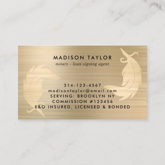 公証人ローン代理クラシック金ゴールドブラシ付き金属クイル 名刺 (裏面)