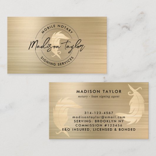 公証人ローン代理クラシック金ゴールドブラシ付き金属クイル 名刺 (正面/裏面)