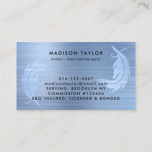 公証人ローン代理店ネイビーブルーブラシ仕上げ金属クイル 名刺 (裏面)