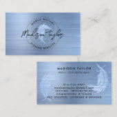 公証人ローン代理店ネイビーブルーブラシ仕上げ金属クイル 名刺 (正面/裏面)