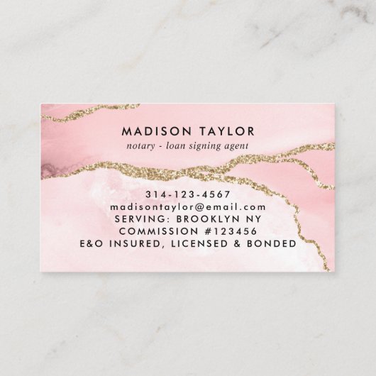 公証人ローン代理店ピンク金ゴールド大理石瑪瑙モノグラム 名刺 (裏面)