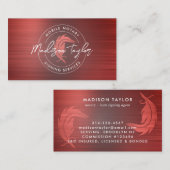 公証人ローン代理店ブルゴーニュ赤ブラシ仕上げ金属クイル 名刺 (正面/裏面)