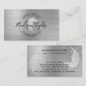 公証人ローン剤シルバーグレーブラシ仕上げ金属クイル 名刺 (正面/裏面)