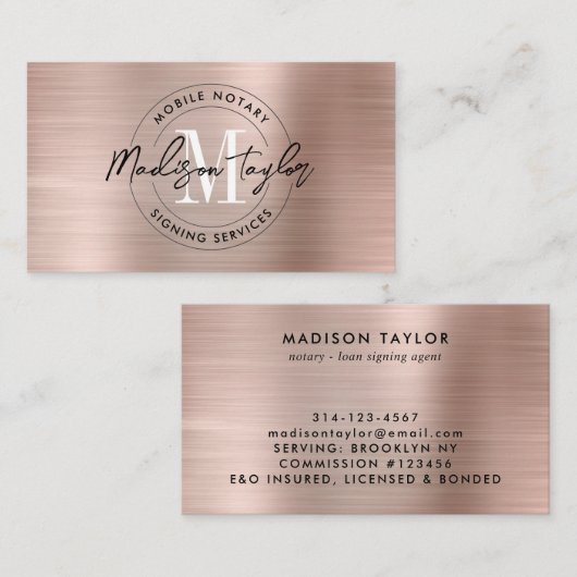 公証人ローン剤バラ金ゴールドピンクメタリックモノグラム 名刺 (正面/裏面)