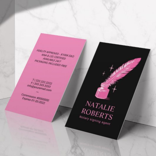 公証人ローン契約代理店クイルモダンブラックピンク 名刺