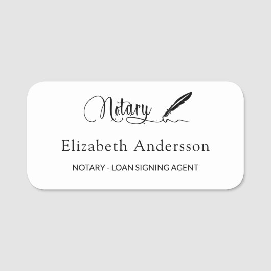 公証人ローン署名エージェントのホワイトスクリプトエレガント 名札 (正面)
