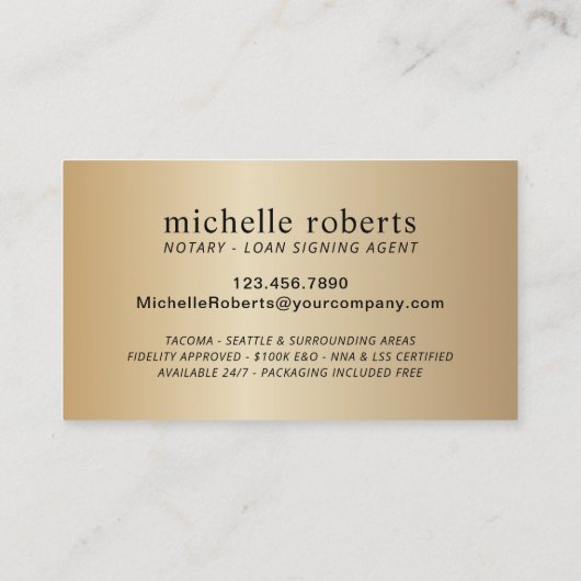 公証人ローン署名エージェントのモダン金ゴールド写真 名刺 (裏面)