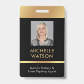 公証人ローン署名エージェントの写真IDブラック&金ゴールド バッジ (正面)