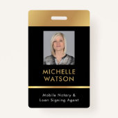 公証人ローン署名エージェントの写真IDブラック&金ゴールド バッジ (正面)