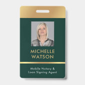 公証人ローン署名エージェントの写真ID緑と金ゴールド バッジ (正面)