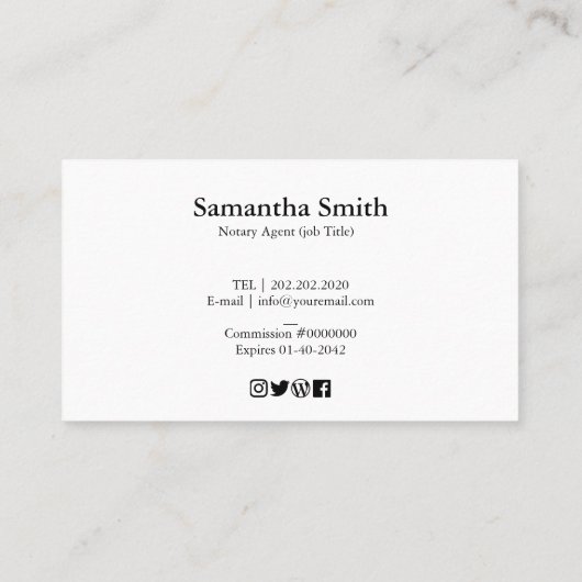 公証人ローン署名エージェントエレガントのクイールペンのロゴ 名刺 (裏面)