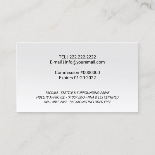 公証人ローン署名エージェントエレガントのクイールペンのロゴ 名刺 (裏面)