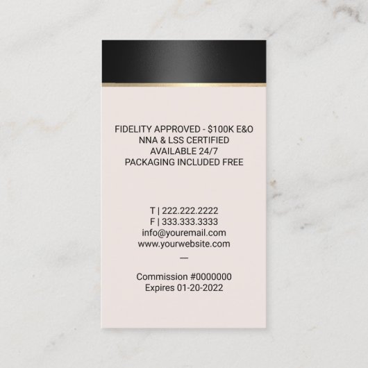 公証人ローン署名エージェントエレガントブラッククイールペン 名刺 (裏面)