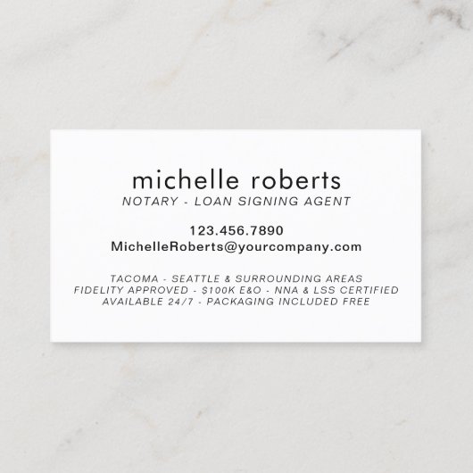 公証人ローン署名エージェントエレガント金ゴールドスクリプト 名刺 (裏面)