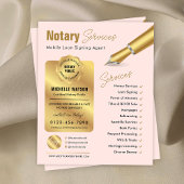 公証人ローン署名エージェントスタンプピンク&金ゴールドロゴ チラシ