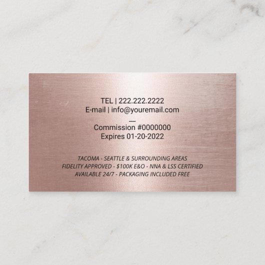 公証人ローン署名エージェントバラ金ゴールドクイルペンロゴ 名刺 (裏面)