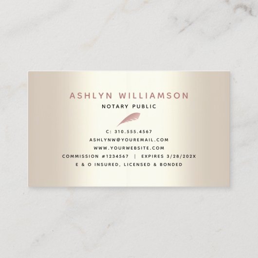公証人ローン署名エージェントピンクグリッタースクリプト金ゴールド 名刺 (裏面)