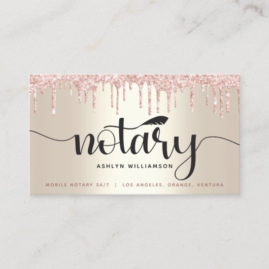 公証人ローン署名エージェントピンクグリッタースクリプト金ゴールド 名刺 (正面)