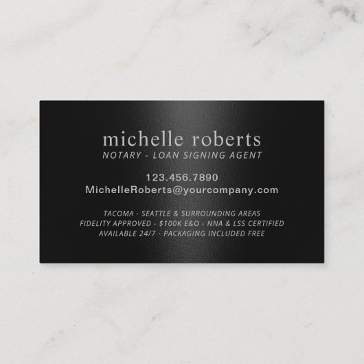 公証人ローン署名エージェントブラックグリッタードリンク 名刺 (裏面)