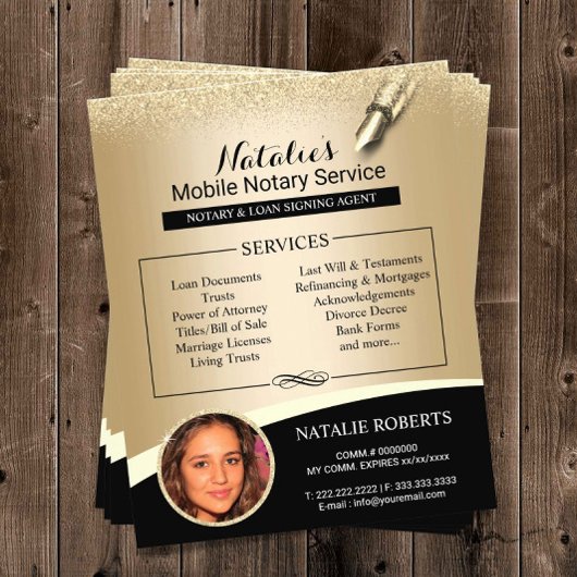 公証人ローン署名エージェントブラック&金ゴールド写真 チラシ