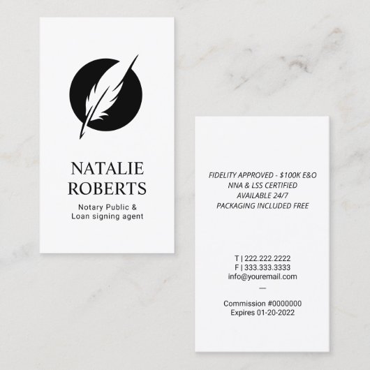 公証人ローン署名エージェントプロフェッショナルクイルロゴ 名刺 (正面/裏面)