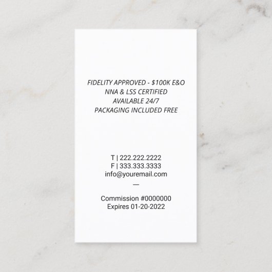 公証人ローン署名エージェントプロフェッショナルクイルロゴ 名刺 (裏面)