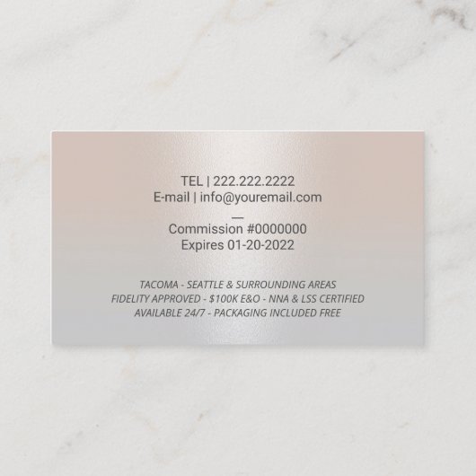 公証人ローン署名エージェントモダンクイルのロゴシルバー 名刺 (裏面)