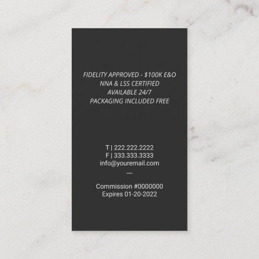 公証人ローン署名エージェントモダンクイルのロゴシルバー 名刺 (裏面)