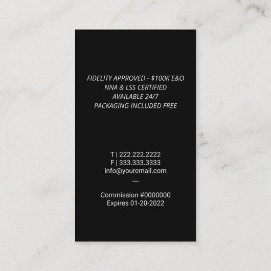 公証人ローン署名エージェントモダンシルバークイールロゴ 名刺 (裏面)