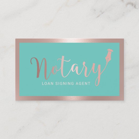 公証人ローン署名エージェントモダンバラ金ゴールドとティール（緑がかった色） 名刺 (正面)