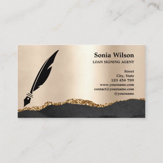 公証人ローン署名エージェントモダンブラック金ゴールド写真 名刺 (裏面)